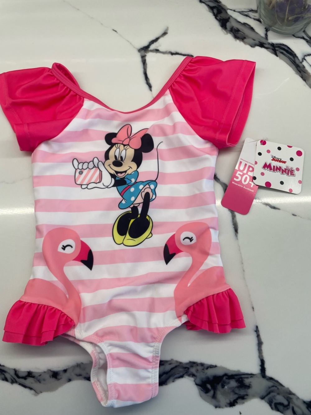 Disney Pink Minnie Mouse Flamingo One-Piece Swimsuit